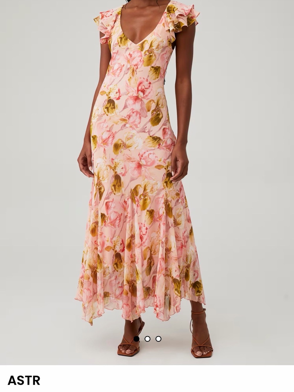 Astr Pink Floral Maxi Dress with Green Accents